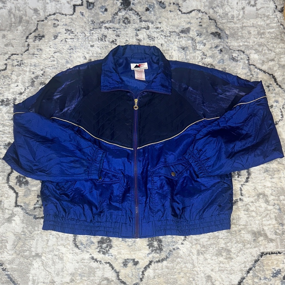 Active Frontier Vintage Quilted Nylon Jacket Blue Full Zip XL